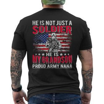 He Is Not Just A Solider He Is My Grandson Proud Army Nana Men's T-shirt Back Print - Monsterry