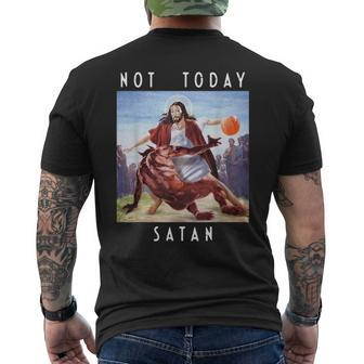 Not Today Satan Jesus Vs Satan In Basketball Men's T-shirt Back Print - Monsterry