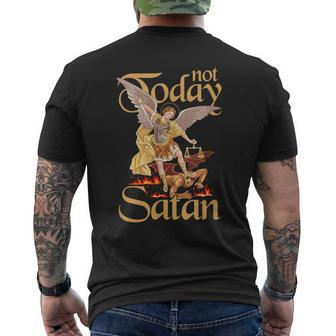 Not Today Satan St Michael Defeating Evil Men's T-shirt Back Print - Monsterry