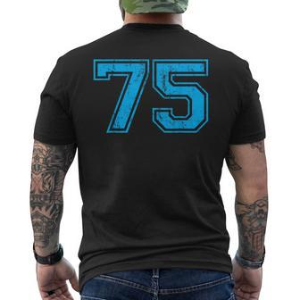 Number 75 Varsity Distressed Vintage Sport Team Player's Men's T-shirt Back Print - Monsterry