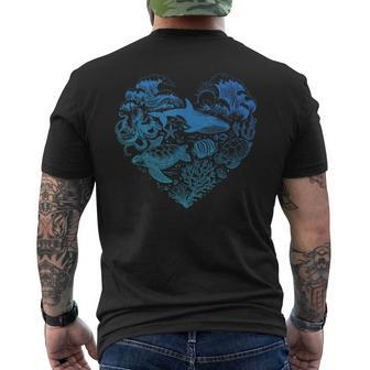 Ocean Life Heart Love Sea Turtle Octopus Whale Fishes Men's T-shirt Back Print - Monsterry DE