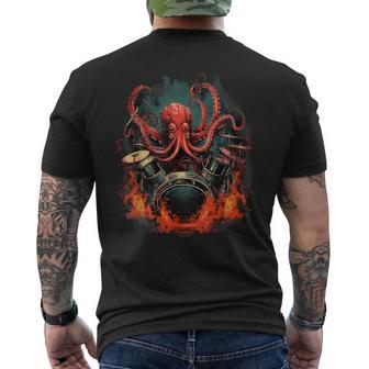Octopus Japanese Playing Drums Drummer Drumming Musician Men's T-shirt Back Print - Monsterry AU