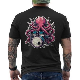 Octopus Playing Drums Drummer Musician Drumming Band Men's T-shirt Back Print - Monsterry CA