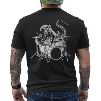 Octopus Playing Drums Music Men's T-shirt Back Print | Mazezy