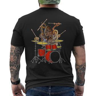 Octopus Playing Drums Unique Drummer Men's T-shirt Back Print | Mazezy
