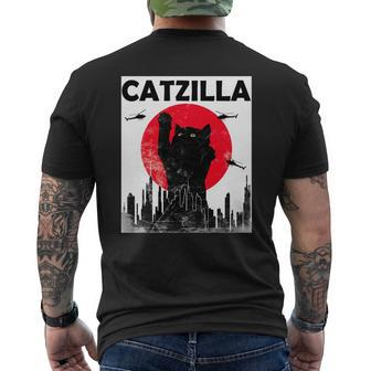 Official Vintage Catzilla Japanese Sunset Style Cat Kitten Lover Shirt Mens Back Print T-shirt | Seseable CA