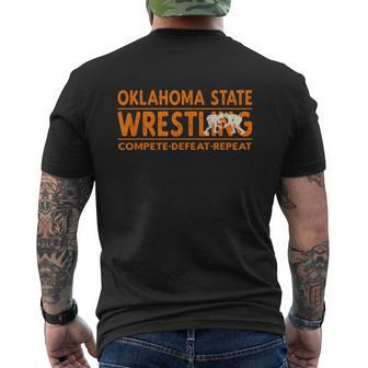 Oklahoma State Wrestling Compete Defeat Repeat V2 Mens Back Print T-shirt - Thegiftio UK
