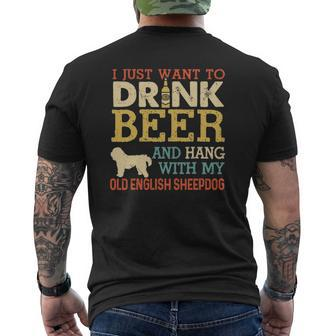 Old English Sheepdog Dad Drink Beer Hang With Dog Men Mens Back Print T-shirt | Mazezy