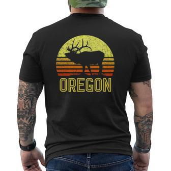 Oregon Elk Hunter Dad Vintage Retro Sun Bow Hunting Mens Back Print T-shirt | Mazezy