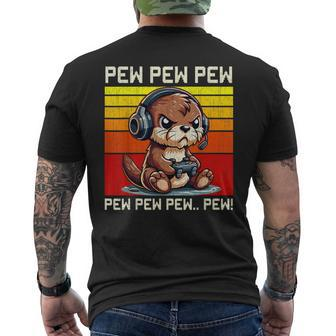 Otter Gamer Pew Video Games Vintage Boys Girls Men's T-shirt Back Print - Monsterry CA