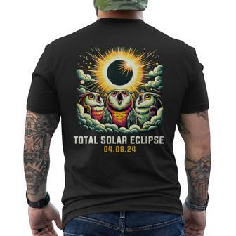 Owl Howling At Solar Eclipse Men's T-shirt Back Print - Monsterry