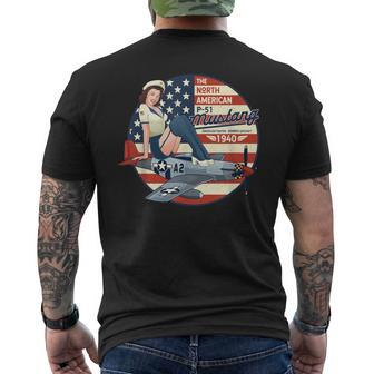 P51 Mustang Airplane For Wwii Pinup Men's T-shirt Back Print - Monsterry