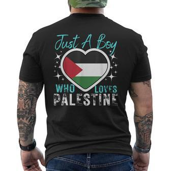 Palestine Just A Boy Who Loves Palestine Heart Flag Boys Men's T-shirt Back Print - Monsterry
