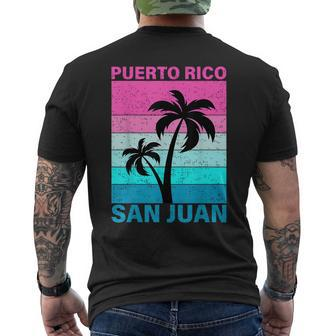 Palm Tree Vintage Family Vacation Puerto Rico San Juan Beach Men's T-shirt Back Print - Seseable