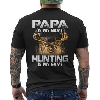 Papa Is My Name Hunting Is My Game Deer Buckin' Mens Back Print T-shirt - Thegiftio UK
