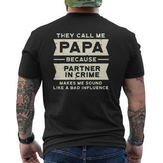 Papa Partner In Crime Bad Influence Fathers Day Dad Mens Back Print T-shirt | Mazezy