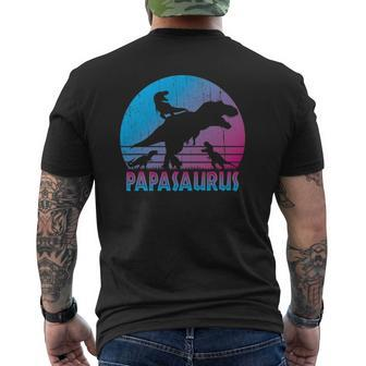 Papasaurus 3 Kids Vintage Retro Sunset For Dad Mens Back Print T-shirt | Mazezy