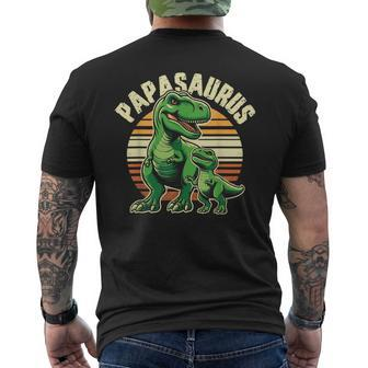 Papasaurus T Rex Dinosaur Papa Saurus Father's Day Retro Men's T-shirt Back Print - Seseable
