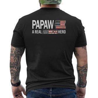 Papaw A Real American Hero Father's Day Vintage Usa Flag Mens Back Print T-shirt | Mazezy