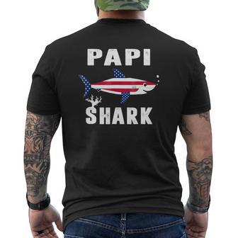Papi Shark American Usa Flag Father's Day For Dad Mens Back Print T-shirt | Mazezy