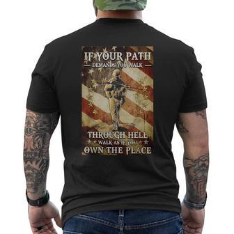 If Your Path Demands You Walk Through Hell Veteran Flag Men's T-shirt Back Print - Monsterry