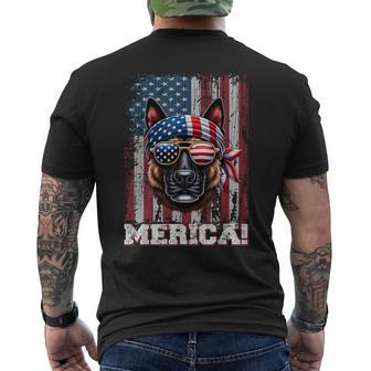 Patriotic Dutch Shepherd Dog Lover Us Flag Independence Day Men's T-shirt Back Print - Monsterry