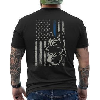 Patriotic German Shepherd K9 Unit Thin Blue Line Police Men's T-shirt Back Print - Monsterry
