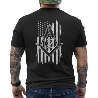 Patriotic Mason American Flag Square Compass Masonic Shriner Mens Back Print T-shirt - Thegiftio