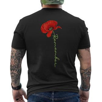 Patriotic Red Poppy Flowers Veterans And Memorial Day Men's T-shirt Back Print - Seseable