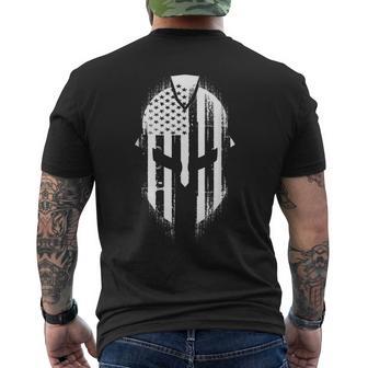 Patriotic Spartan Skull Usa Flag American Men's T-shirt Back Print - Monsterry