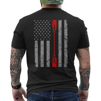 Patriotic Thin Red Line American Flag Kayak Kayaking Paddle Men's T-shirt Back Print | Mazezy