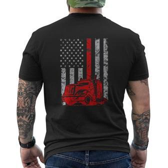 Patriotic Truck Driver Thin Red Line American Flag Trucker Mens Back Print T-shirt | Mazezy