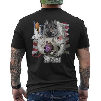 Patriotic Wolf As Usa America Astronaut Men's T-shirt Back Print | Mazezy
