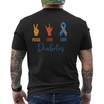 Peace Love Cure Grey Blue Ribbon Type 1 Vintage Diabetes Men's T-shirt Back Print - Monsterry