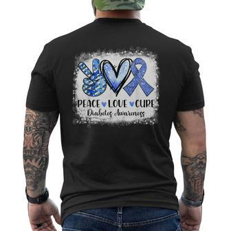 Peace Love Cure Type 1 Diabetes Awareness T1d Blue Ribbon Men's T-shirt Back Print - Monsterry