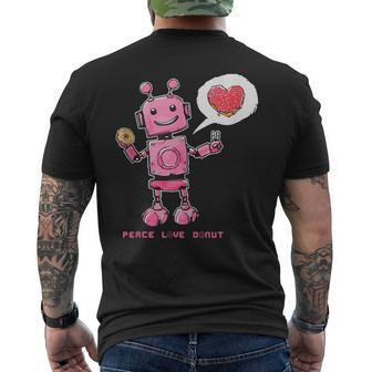 Peace Love Donuts Retro Robot Men's T-shirt Back Print - Monsterry DE