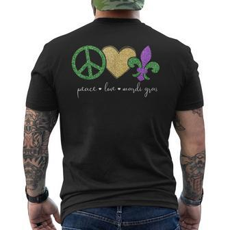 Peace Love Mardi Gras With Fleur De Lis In New Orleans Men's T-shirt Back Print | Mazezy