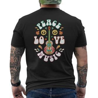 Peace Love Music Guitar Hippies Retro Shirt Mens Back Print T-shirt - Thegiftio UK