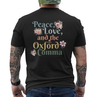 Peace Love And The Oxford Comma English Grammar Humor Joke Men's T-shirt Back Print - Seseable