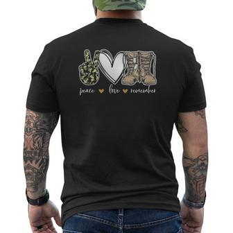 Peace Love Remember Combat Boots Usa Flag Veteran Day Tee Mens Back Print T-shirt | Mazezy
