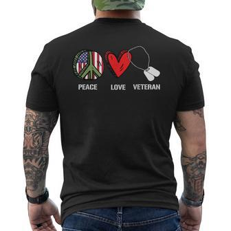 Peace Love Veteran Cool American Flag Military Army Soldier Men's T-shirt Back Print - Monsterry
