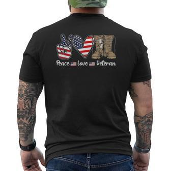 Peace Love Veteran Usa Flag Combat Boots Veteran Day Mens Back Print T-shirt | Mazezy