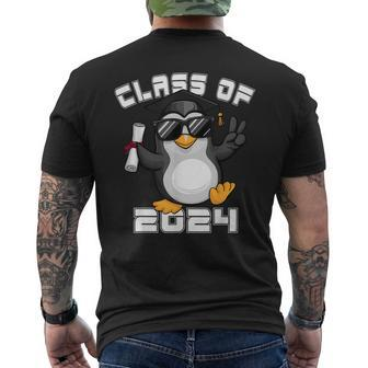 Peace Sign Hand Penguin Class Of 2024 Graduation Men's T-shirt Back Print - Seseable
