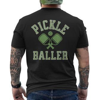 Pickle Baller Distressed Retro Athletic Pickleball Men's T-shirt Back Print - Monsterry