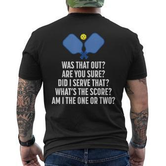 Pickleball Questions 1 Or 2 Who Served Pickleball Men's T-shirt Back Print | Mazezy