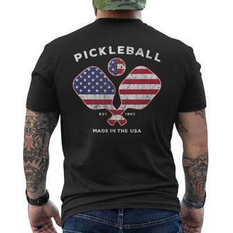 Pickleball Vintage Usa American Flag Distressed Men's T-shirt Back Print - Monsterry