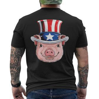 Pig 4Th Of July Uncle Sam American Flag Hat Men's T-shirt Back Print | Mazezy