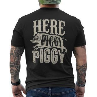 Here Piggy Piggy Boar Hunting Vintage Pig Hog Hunter Men's T-shirt Back Print | Mazezy