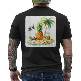 Pineapple Pirate On Distant Isle Hat Map Palm Trees Sand Men's T-shirt Back Print - Monsterry AU