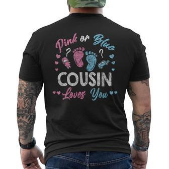 Pink Or Blue Cousin Loves You Gender Reveal Vintage Men's T-shirt Back Print - Seseable
